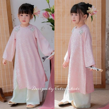 Áo Dài Bé Gái CELINA AD9 Cách Tân Lụa Gấm Thọ Cao, Kèm Mấn Nơ Nhung - 279k 2