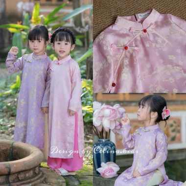 Áo Dài Bé Gái CELINA AD9 Cách Tân Lụa Gấm Thọ Cao, Kèm Mấn Nơ Nhung - 279k 3