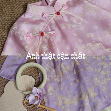 Áo Dài Bé Gái CELINA AD9 Cách Tân Lụa Gấm Thọ Cao, Kèm Mấn Nơ Nhung - 279k 4