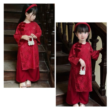 Áo Dài Bé Gái CELINA AD9 Cách Tân Lụa Gấm Thọ Cao, Kèm Mấn Nơ Nhung - 279k 10