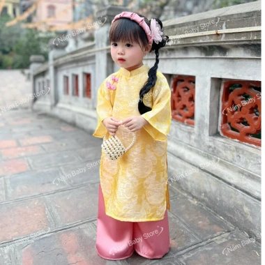 Áo dài bé gái chất gấm thọ cao cấp - Thiết kế Tết 2.026, giá ưu đãi 220.000đ
