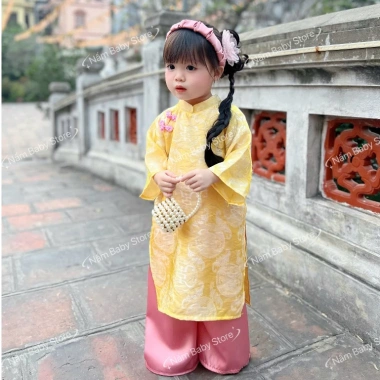 Áo dài bé gái chất gấm thọ cao cấp - Thiết kế Tết 2.026, giá ưu đãi 220.000đ