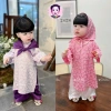 Áo dài bé gái ChiBu lụa gấm hoa mềm mịn 8-40kg kèm khăn tam giác bờm