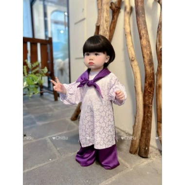 Áo dài bé gái ChiBu lụa gấm hoa mềm mịn 8-40kg kèm khăn tam giác bờm 4 Áo dài bé gái ChiBu lụa gấm hoa mềm mịn 8-40kg kèm khăn tam giác bờm 4