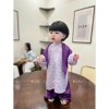 Áo dài bé gái ChiBu lụa gấm hoa mềm mịn 8-40kg kèm khăn tam giác bờm 5