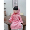 Áo dài bé gái ChiBu lụa gấm hoa mềm mịn 8-40kg kèm khăn tam giác bờm 7