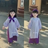 Áo dài bé gái ChiBu lụa gấm hoa mềm mịn 8-40kg kèm khăn tam giác bờm 10