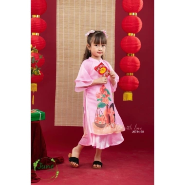 Áo Dài Bé Gái Hoạ Tiết June Siêu nhẹ 10‑30kg, Giá 295.000₫, mẫu J6.712 J6.744 J8.123