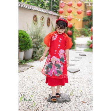 Áo Dài Bé Gái Hoạ Tiết June Siêu nhẹ 10‑30kg, Giá 295.000₫, mẫu J6.712 J6.744 J8.123