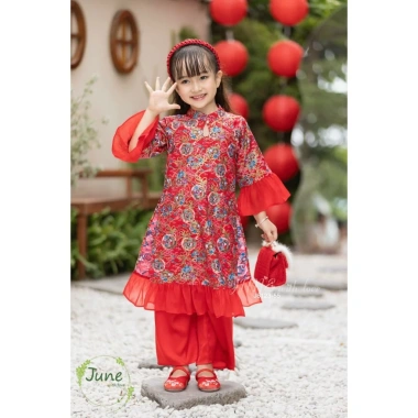 Áo Dài Bé Gái Hoạ Tiết June Siêu nhẹ 10‑30kg, Giá 295.000₫, mẫu J6.712 J6.744 J8.123