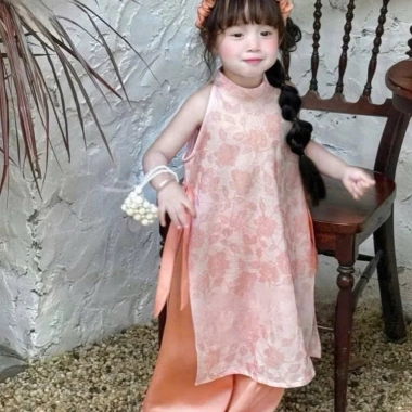 Áo Dài Bé Gái Lụa Gấm Hoa Cách Tân Thoáng Mát, Phù Hợp Tết & Lễ Hội - 219k