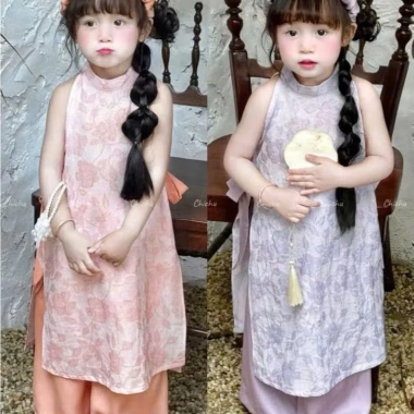 Áo Dài Bé Gái Lụa Gấm Hoa Cách Tân Thoáng Mát, Phù Hợp Tết & Lễ Hội - 219k
