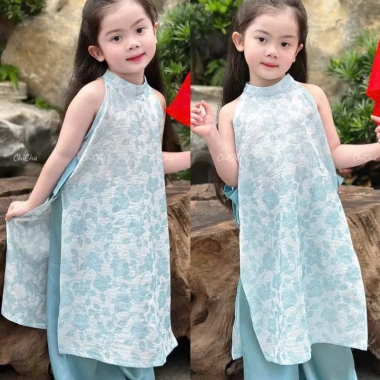 Áo Dài Bé Gái Lụa Gấm Hoa Cách Tân Thoáng Mát, Phù Hợp Tết & Lễ Hội - 219k