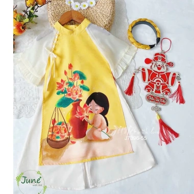 Áo dài bé gái mẫu Hoa Sen mùa xuân lễ tết 12-40kg thiết kế cao cấp 209.100₫
