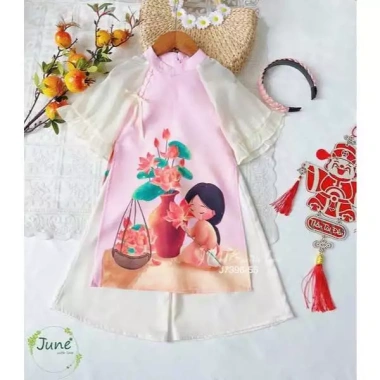 Áo dài bé gái mẫu Hoa Sen mùa xuân lễ tết 12-40kg thiết kế cao cấp 209.100₫