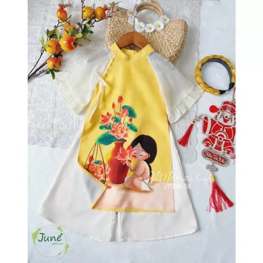 Áo dài bé gái mẫu Hoa Sen mùa xuân lễ tết 12-40kg thiết kế cao cấp 209.100₫