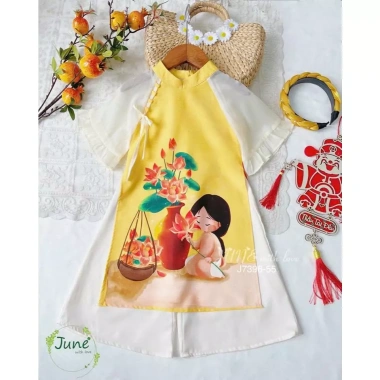 Áo dài bé gái mẫu Hoa Sen mùa xuân lễ tết 12-40kg thiết kế cao cấp 209.100₫