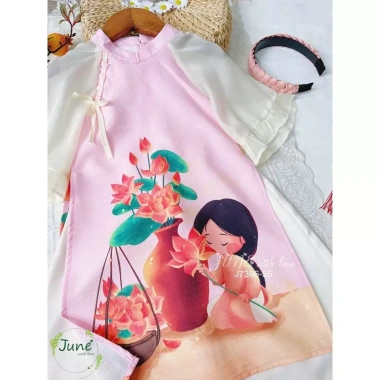 Áo dài bé gái mẫu Hoa Sen mùa xuân lễ tết 12-40kg thiết kế cao cấp 209.100₫