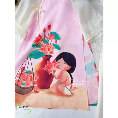 Áo dài bé gái mẫu Hoa Sen mùa xuân lễ tết 12-40kg thiết kế cao cấp 209.100₫