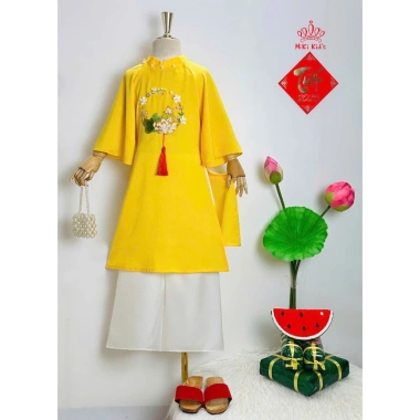 Áo dài bé gái mẫu Hoa Sen xinh xắn, thiết kế cao cấp, size 12‑44kg, sẵn hàng, giảm giá lễ Tết