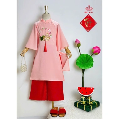 Áo dài bé gái mẫu Hoa Sen xinh xắn, thiết kế cao cấp, size 12‑44kg, sẵn hàng, giảm giá lễ Tết