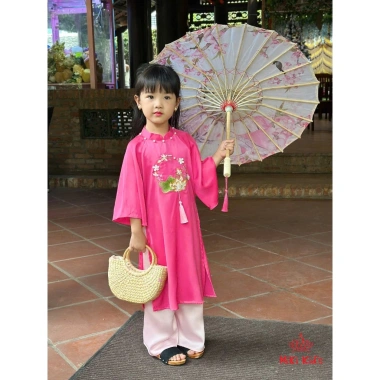 Áo dài bé gái mẫu Hoa Sen xinh xắn, thiết kế cao cấp, size 12‑44kg, sẵn hàng, giảm giá lễ Tết
