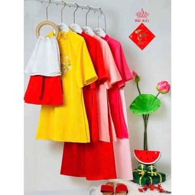 Áo dài bé gái mẫu Hoa Sen xinh xắn, thiết kế cao cấp, size 12‑44kg, sẵn hàng, giảm giá lễ Tết