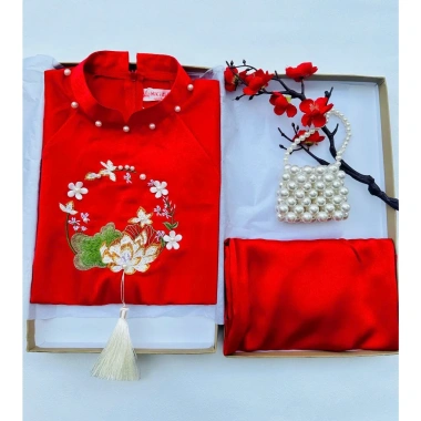 Áo dài bé gái mẫu Hoa Sen xinh xắn, thiết kế cao cấp, size 12‑44kg, sẵn hàng, giảm giá lễ Tết