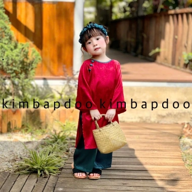 Áo dài bé gái mợ Hai kèm băng đô lễ Tết Trung Thu, cách tân vải tơ lụa kimbapdoo - Giá ưu đãi 180.000 VND 3