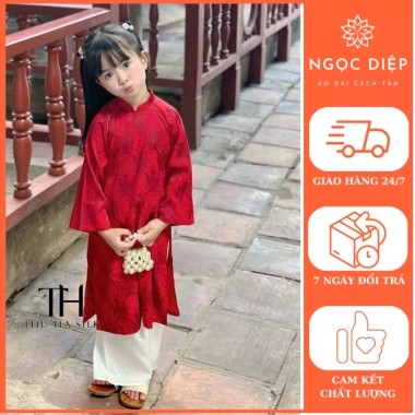 Áo Dài Bé Gái Ngọc Diệp ND25.649 Vải Gấm Mềm Đỏ - Thiết Kế Trung Thu & Tết, Giá 229k Áo Dài Bé Gái Ngọc Diệp ND25.649 Vải Gấm Mềm Đỏ - Thiết Kế Trung Thu & Tết, Giá 229k