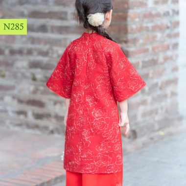 Áo dài bé gái Oli River cao cấp màu đỏ sang trọng - Giá ưu đãi 322.500₫
