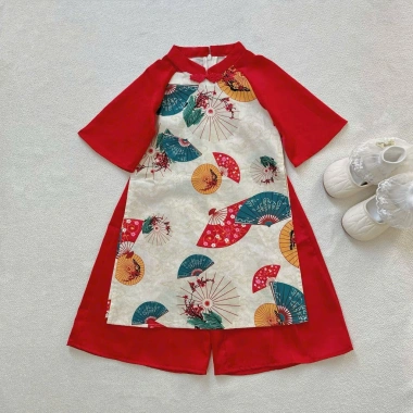 Áo dài bé gái quạt cổ điển lụa mềm mịn, form rộng dễ thương - Đồ Tết 247k 6