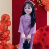 Áo dài bé gái tay lỡ đính nơ, quần lụa mềm mát 9-38kg, tặng chuối + phụ kiện tóc 3