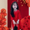 Áo dài bé gái tay lỡ đính nơ, quần lụa mềm mát 9-38kg, tặng chuối + phụ kiện tóc 4