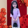 Áo dài bé gái tay lỡ đính nơ, quần lụa mềm mát 9-38kg, tặng chuối + phụ kiện tóc 6