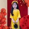 Áo dài bé gái tay lỡ đính nơ, quần lụa mềm mát 9-38kg, tặng chuối + phụ kiện tóc 9
