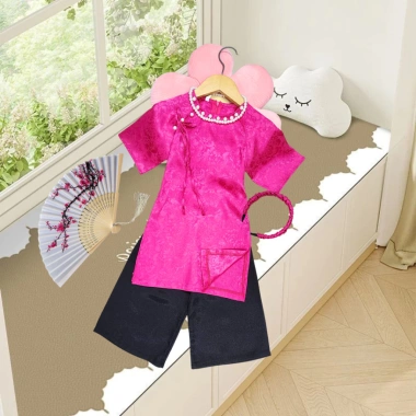 Áo dài bé gái tay lỡ đính nơ, quần lụa mềm mát 9-38kg, tặng chuối + phụ kiện tóc 10