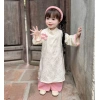 Áo dài bé gái Tết 2.026 gấm lụa cao cấp, hoa cài ngực, tặng bờm, chỉ 199k 3