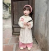 Áo dài bé gái Tết 2.026 gấm lụa cao cấp, hoa cài ngực, tặng bờm, chỉ 199k 6