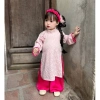 Áo dài bé gái Tết 2.026 gấm lụa cao cấp, hoa cài ngực, tặng bờm, chỉ 199k 7