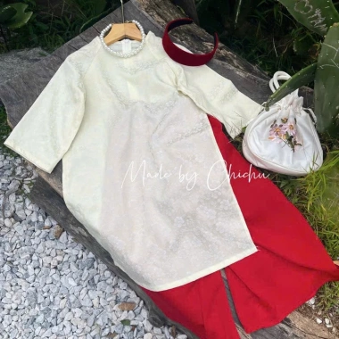 Áo Dài Bé Gái Tết Cao Cấp Gấm Thanh Liễu Form Xuông Dễ Mặc – Tặng Bờm Vòng Cổ