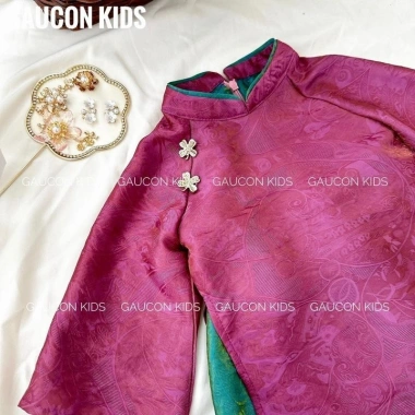 Áo dài bé gái Tường Vy e tà tơ ánh kim – Thiết kế Tết trẻ em size 8‑36kg, giảm 22% 6