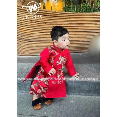 Áo dài bé trai 8-28kg lễ Tết, họa tiết băng bao, size ADNR, giảm còn 120k
