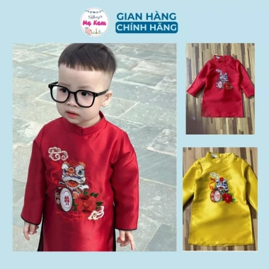 Áo dài bé trai cách tân hình lân thêu đẹp, size 10-30kg, Tết, giá 155.000 VND