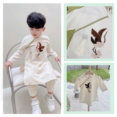 Áo Dài Bé Trai Cao Cấp Puffy Store Hạc và Hoa Mai May Mắn - Đồ Tết 2.026 Giá 105.000₫ 5