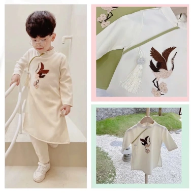 Áo Dài Bé Trai Cao Cấp Puffy Store Hạc và Hoa Mai May Mắn - Đồ Tết 2.026 Giá 105.000₫ 6