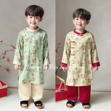 Áo Dài Bé Trai Chất Lụa Hoạ Tiết 4 Màu – Form Đẹp, Thoáng Mát, Size 10-30kg, 135k