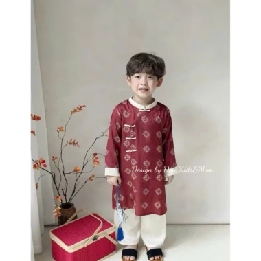 Áo Dài Bé Trai Chất Lụa Hoạ Tiết 4 Màu – Form Đẹp, Thoáng Mát, Size 10-30kg, 135k