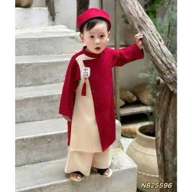 Áo dài bé trai chất nhung, khánh tua, thêu chữ xịn xò - Tết 2.026 giá 122.000₫