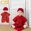 Áo dài bé trai đỏ đầy màu sắc truyền thống bộ liền quần và mũ, phù hợp Tết sinh nhật, size 0-24 tháng, giá ưu đãi 49.998 VND